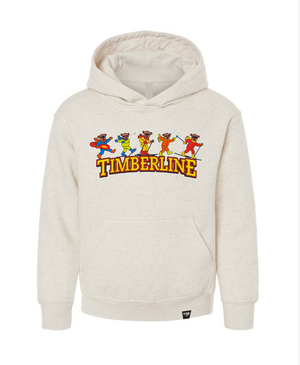 Beige hoodie with colorful graphic design on a white background