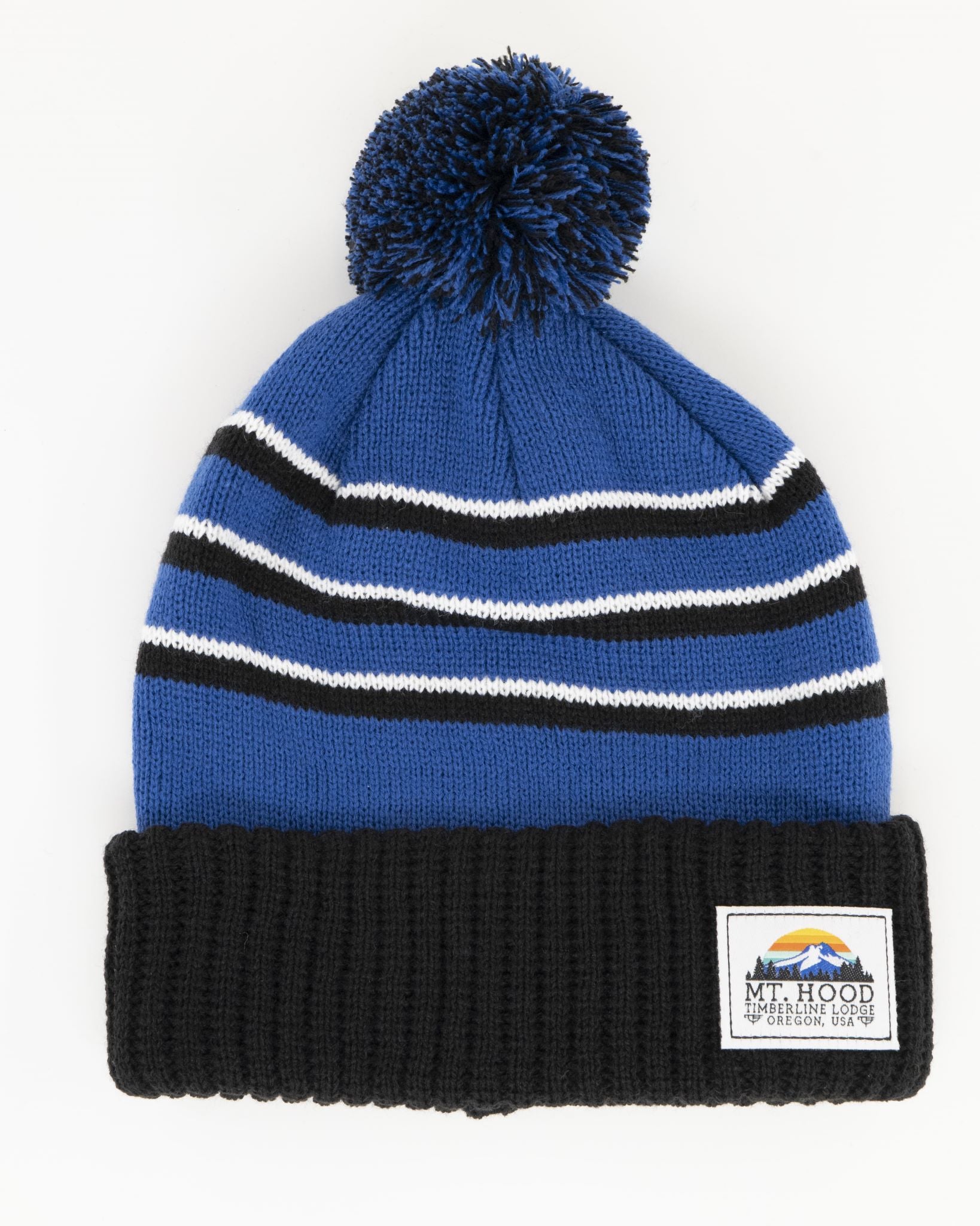 Pom Beanie - Daybreak - Available in Black, Grey, and White or Blue, Black, and White.