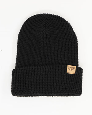 Beanie - Waffle Knit Leather Label - Available in Black, Yellow, and Navy